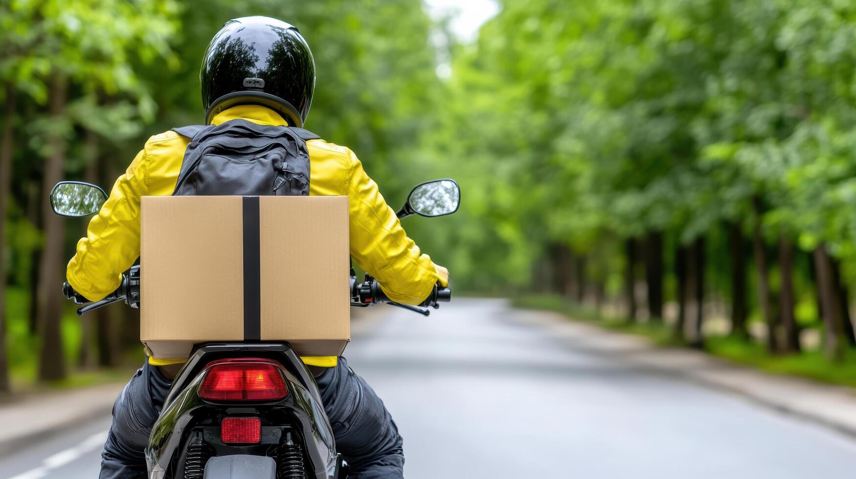 Livreur Le Djassa à moto avec carton de livraison